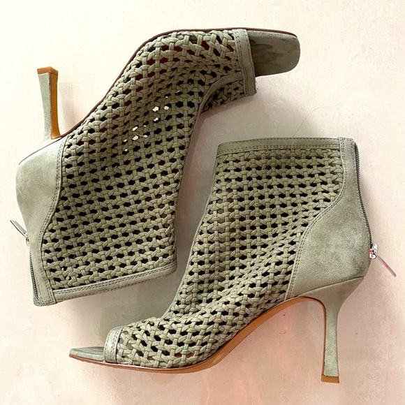 Vince Camuto Shoes | Vince Camuto Women's Emalani Suede Open Toe Booties | Color: Gray/Green | Size: 9 | Sanjalica69's Closet